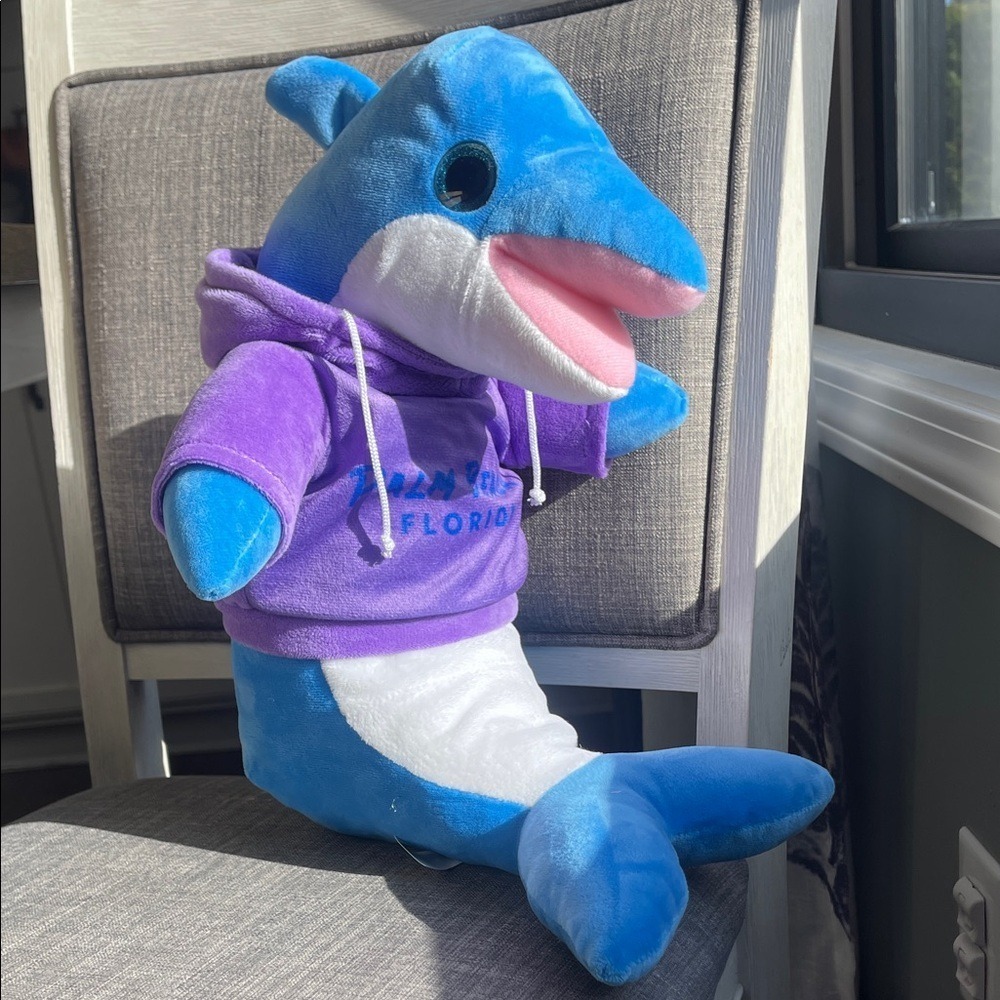Palm Beach Florida Dolphin Stuffed Animal Plush‎ with Purple Hoodie 15" Toy